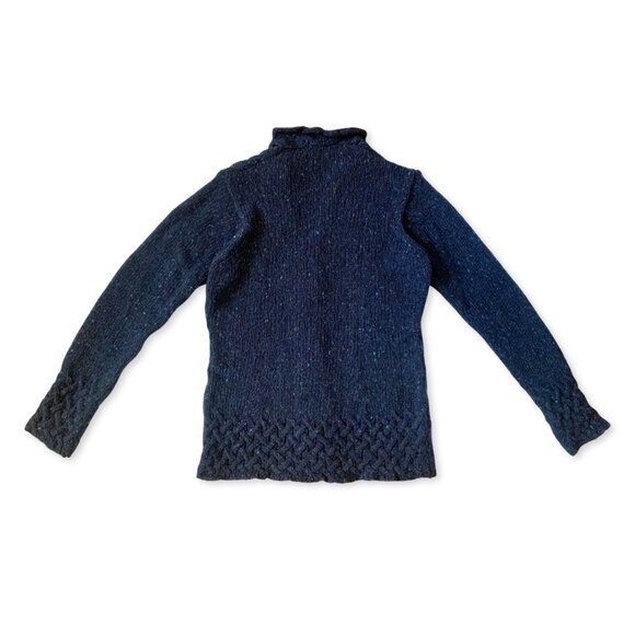 Irelands Eye Islander Wool Cashmere Horseshoe Cable Knit Cardigan Navy Blue Cozy - Picture 6 of 12